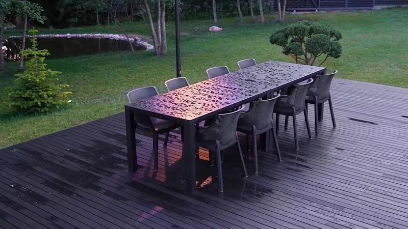 Dining table on a thermally modified ash deck